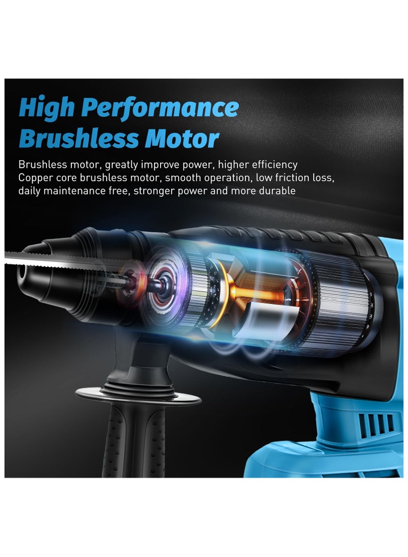 ZLH HITY Cordless Electric Hammer Drill, Brushless Cordless with Safety Clutch for Concrete/Masonry,4200 BPM,4 Application Modes with 360°Auxiliary Handle, Including 17 Pieces Accessories Bit Set (2 Batteries) - Image 3
