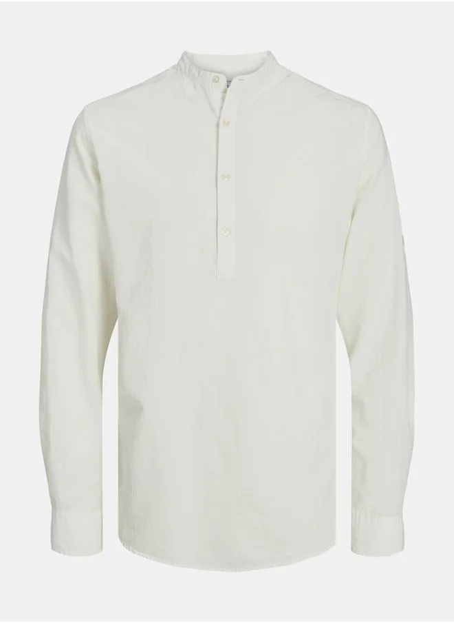 JACK & JONES Mandarin Collar Half Placket Shirt with Long Sleeves