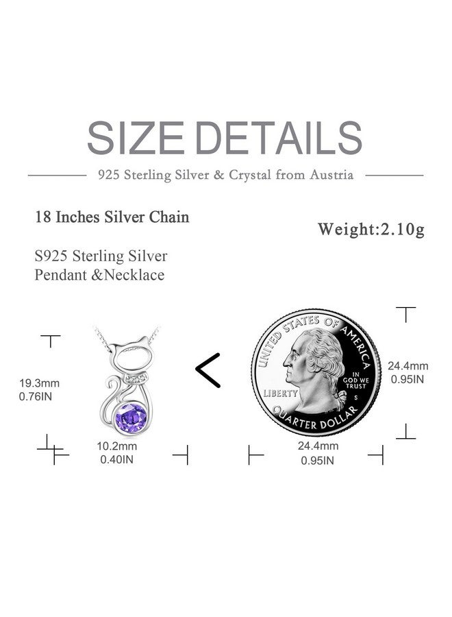 AOBOCO قلادة باندنت قطة بنفسجية من الفضة الإسترلينية، حجر الميلاد لشهر فبراير، مجوهرات قطة كريستالية هدايا - Image 3