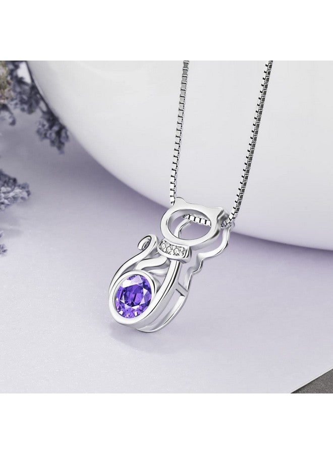 AOBOCO قلادة باندنت قطة بنفسجية من الفضة الإسترلينية، حجر الميلاد لشهر فبراير، مجوهرات قطة كريستالية هدايا - Image 2