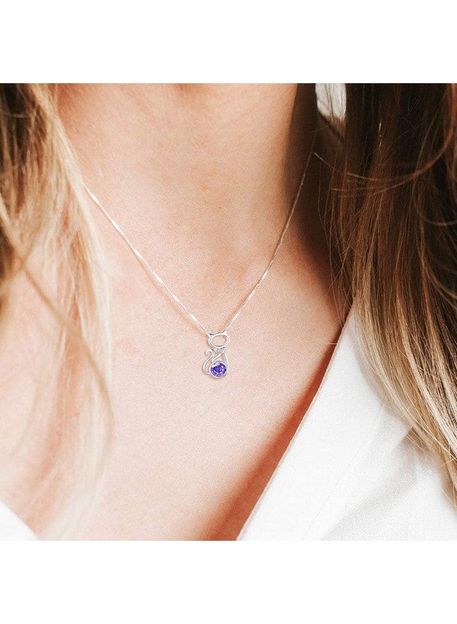 AOBOCO قلادة باندنت قطة بنفسجية من الفضة الإسترلينية، حجر الميلاد لشهر فبراير، مجوهرات قطة كريستالية هدايا - Image 4