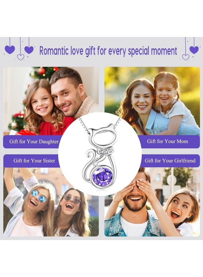 AOBOCO قلادة باندنت قطة بنفسجية من الفضة الإسترلينية، حجر الميلاد لشهر فبراير، مجوهرات قطة كريستالية هدايا - Image 5