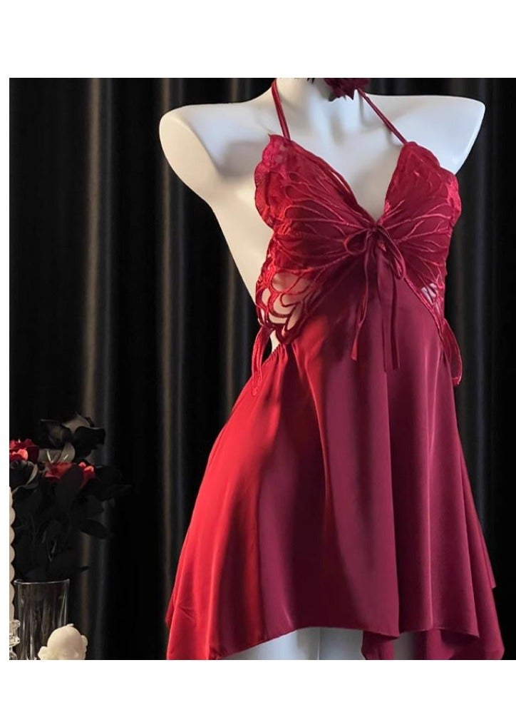 Lace Bow Ice Silk Suspender Underwear Pajamas (With Chest Cushion)  - Image 2