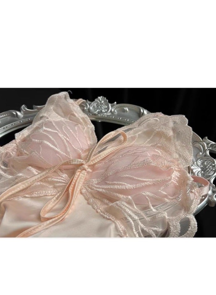 Lace Bow Ice Silk Suspender Underwear Pajamas (With Chest Cushion)  - Image 5