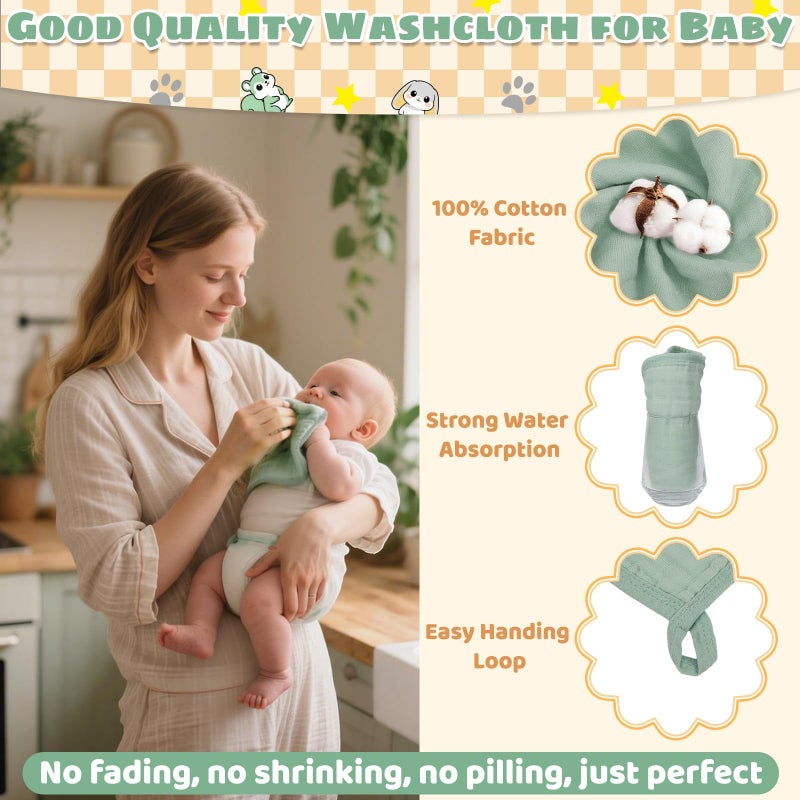 Flasoo 6 Pcs Muslin Hooded Baby Bath Towels Sets - 2 Pack 100% Cotton Baby Towel & 4 Pack Muslin Washclothes- 32x32Inch Baby Towels Cotton for Babies, Infants, Toddlers, 100% Cotton, Bath Essentials - Image 5