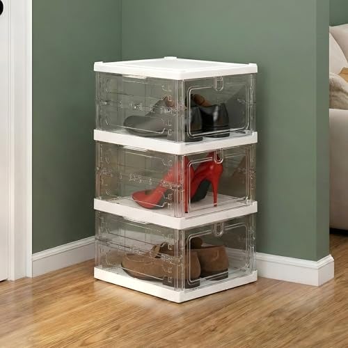 ALOXE Transparent Shoe Rack For Home | Modular Plastic Shoe Storage Box and Organizer with Clear Front Door for Sneakers, Boots & Heels (3 Layers) - Image 1