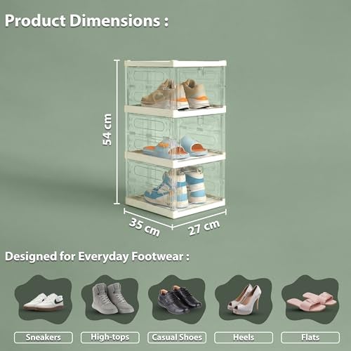 ALOXE Transparent Shoe Rack For Home | Modular Plastic Shoe Storage Box and Organizer with Clear Front Door for Sneakers, Boots & Heels (3 Layers) - Image 2