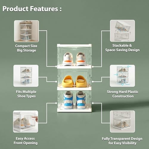 ALOXE Transparent Shoe Rack For Home | Modular Plastic Shoe Storage Box and Organizer with Clear Front Door for Sneakers, Boots & Heels (3 Layers) - Image 3