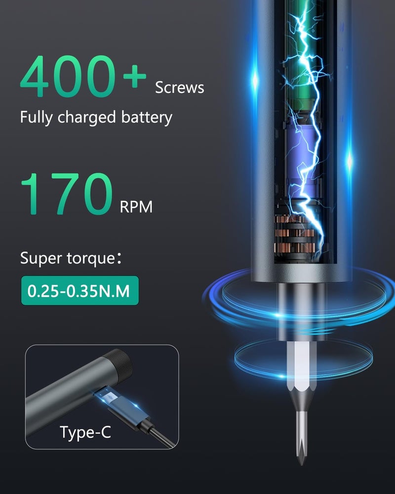 ORIA 49-in-1 Mini Electric Screwdriver, 3.6V Precision Screwdriver Set with 47 Magnetic Bits, LED Lights, Rechargeable Repair Tool Kit for Phone, PC, Laptop, Watch, DIY - Image 2