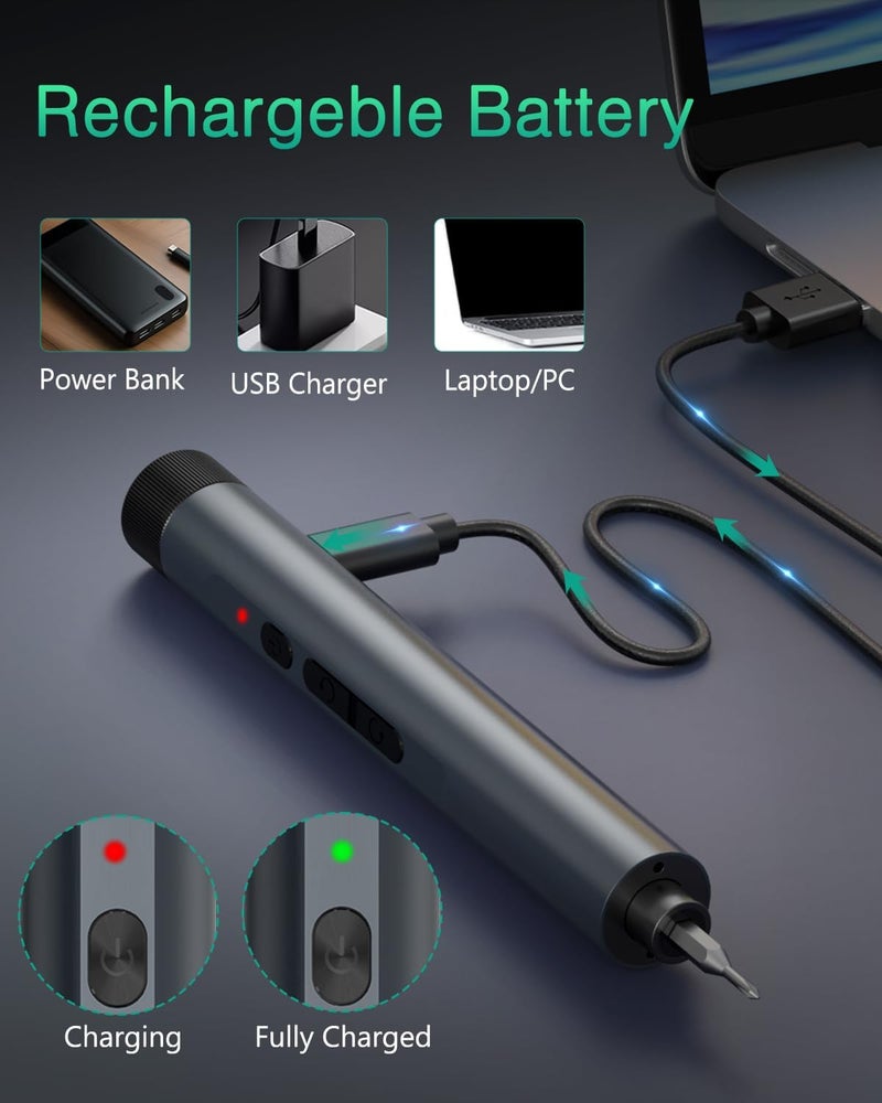 ORIA 49-in-1 Mini Electric Screwdriver, 3.6V Precision Screwdriver Set with 47 Magnetic Bits, LED Lights, Rechargeable Repair Tool Kit for Phone, PC, Laptop, Watch, DIY - Image 5