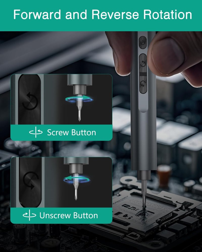 ORIA 49-in-1 Mini Electric Screwdriver, 3.6V Precision Screwdriver Set with 47 Magnetic Bits, LED Lights, Rechargeable Repair Tool Kit for Phone, PC, Laptop, Watch, DIY - Image 4