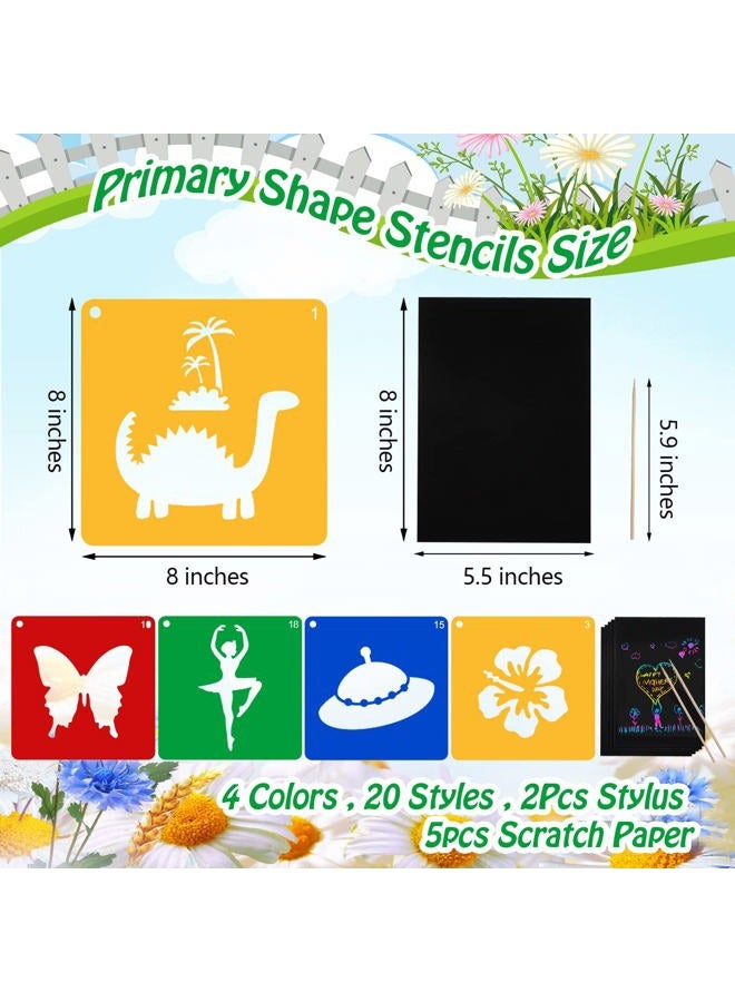 Jecarden 20 PCS Stencils for Kids, Sidewalk Chalk Stencils 8 x 8 Inch Colorful Large Stencils with 5 PCS Scratch Paper Washable Craft Fun Chalk Stencils Gift Idea for Boys and Girls to Learn Painting - Image 3