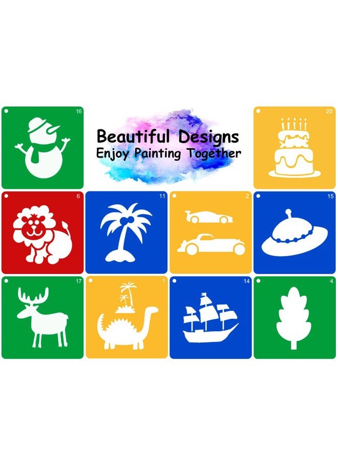 Jecarden 20 PCS Stencils for Kids, Sidewalk Chalk Stencils 8 x 8 Inch Colorful Large Stencils with 5 PCS Scratch Paper Washable Craft Fun Chalk Stencils Gift Idea for Boys and Girls to Learn Painting - Image 5