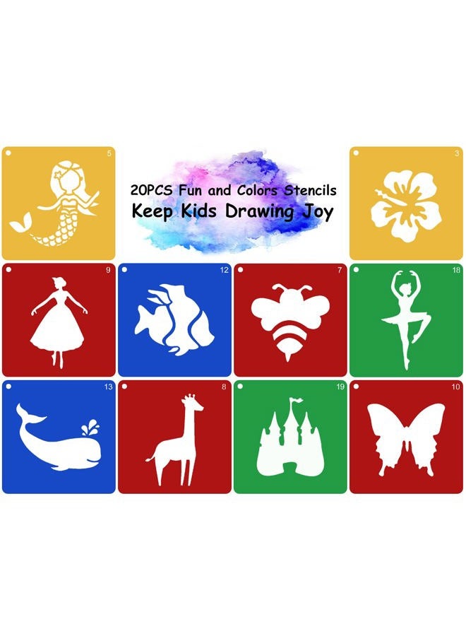 Jecarden 20 PCS Stencils for Kids, Sidewalk Chalk Stencils 8 x 8 Inch Colorful Large Stencils with 5 PCS Scratch Paper Washable Craft Fun Chalk Stencils Gift Idea for Boys and Girls to Learn Painting - Image 4