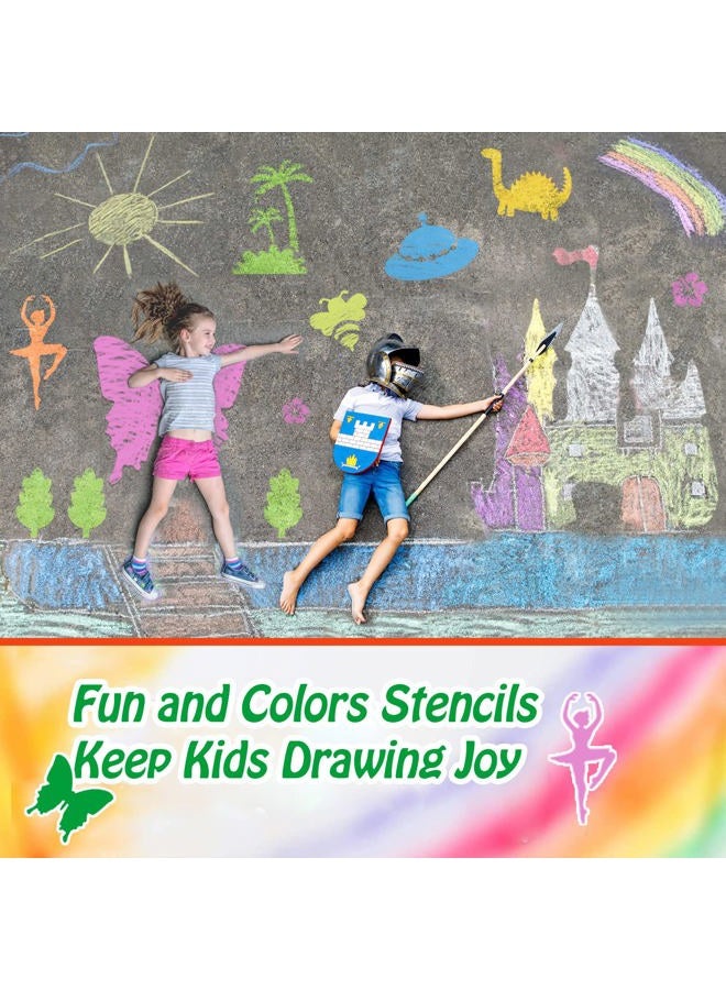 Jecarden 20 PCS Stencils for Kids, Sidewalk Chalk Stencils 8 x 8 Inch Colorful Large Stencils with 5 PCS Scratch Paper Washable Craft Fun Chalk Stencils Gift Idea for Boys and Girls to Learn Painting - Image 2