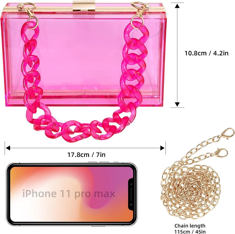 WJCD Women Clear Purse Acrylic Box Clutch Handbag, Small Transparent Crossbody Evening Bag Stadium Approved Gold Chain Strap - Image 2