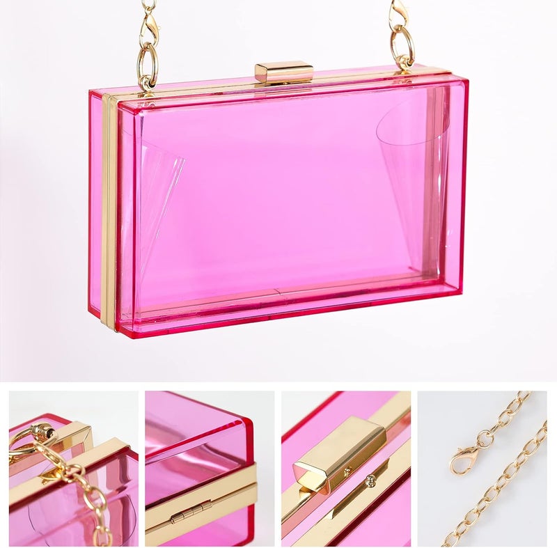 WJCD Women Clear Purse Acrylic Box Clutch Handbag, Small Transparent Crossbody Evening Bag Stadium Approved Gold Chain Strap - Image 3