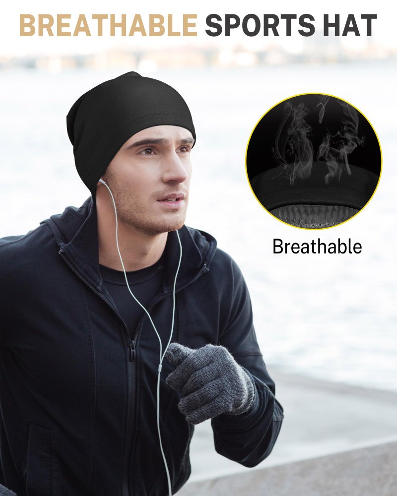 GXCROR Fleece Beanies Flexfit Winter Hats Skull Cap Cycling Cap Reflective Running Gear Bonnet Blue - Image 4