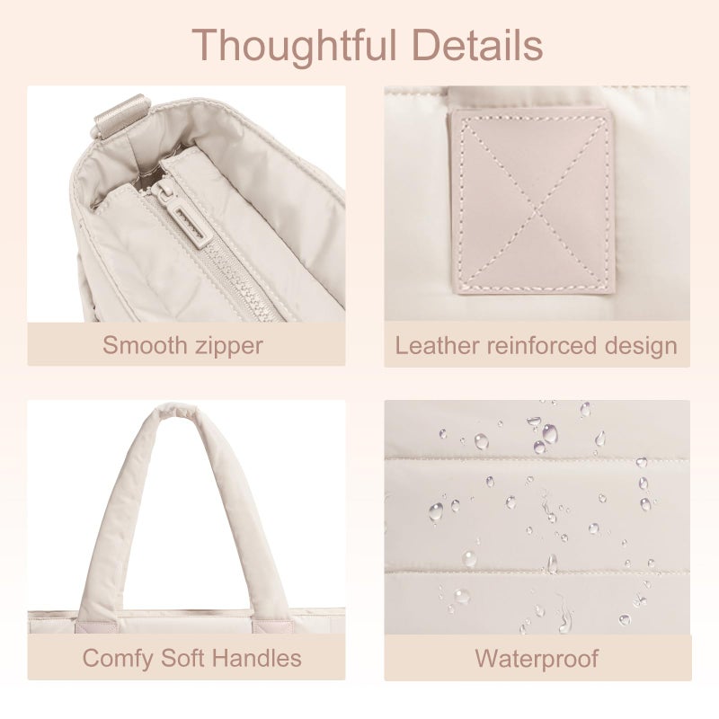 GASSDA Tote Bag for Women Puffer Tote Bag Large Quilted Nurse Bag with Zipper for Work Travel (Z-large Camel) - Image 5