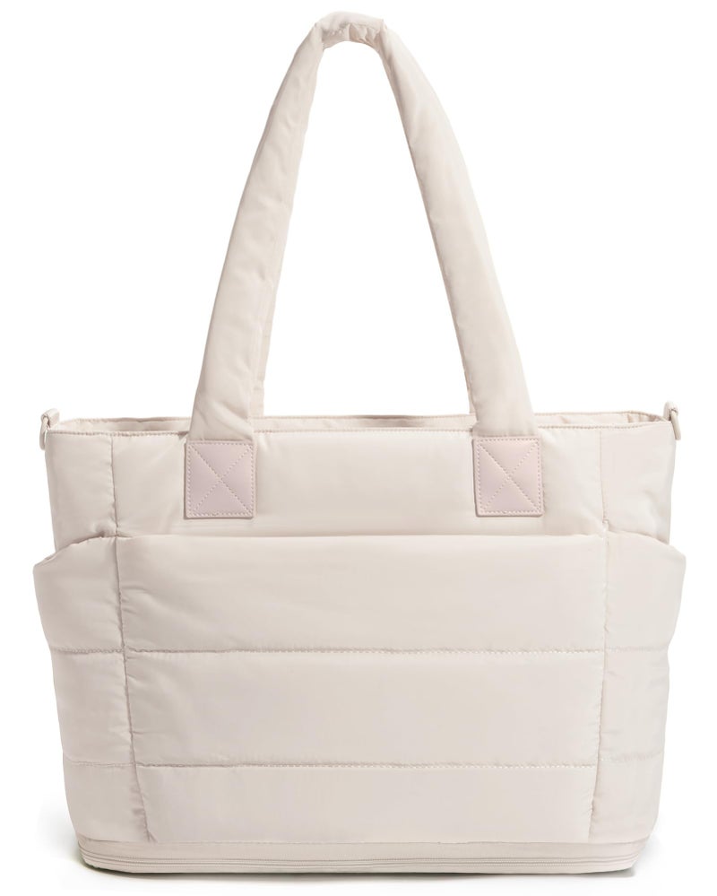 GASSDA Tote Bag for Women Puffer Tote Bag Large Quilted Nurse Bag with Zipper for Work Travel (Z-large Camel) - Image 1