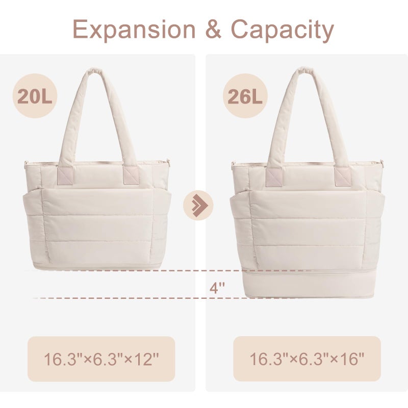 GASSDA Tote Bag for Women Puffer Tote Bag Large Quilted Nurse Bag with Zipper for Work Travel (Z-large Camel) - Image 3