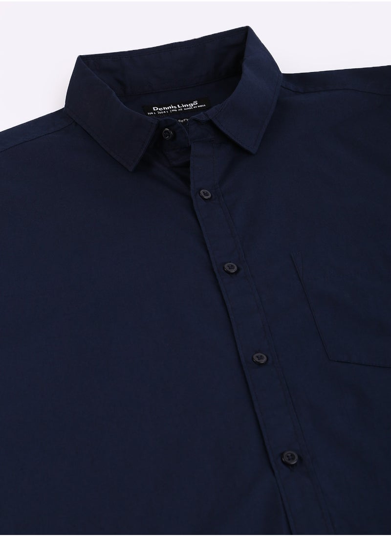 Dennis Lingo - Slim Fit Navy Blue Men's Casual Shirt, Spread Collar, Full Sleeves, 100% Cotton, - Image 1