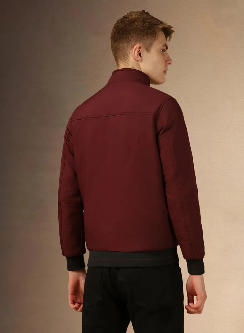 Dennis Lingo Men's Wine 100% Polyester Solid Regular Fit Jacket