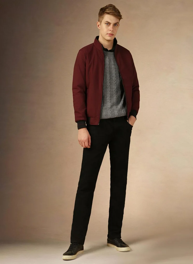 Dennis Lingo Men's Wine 100% Polyester Solid Regular Fit Jacket