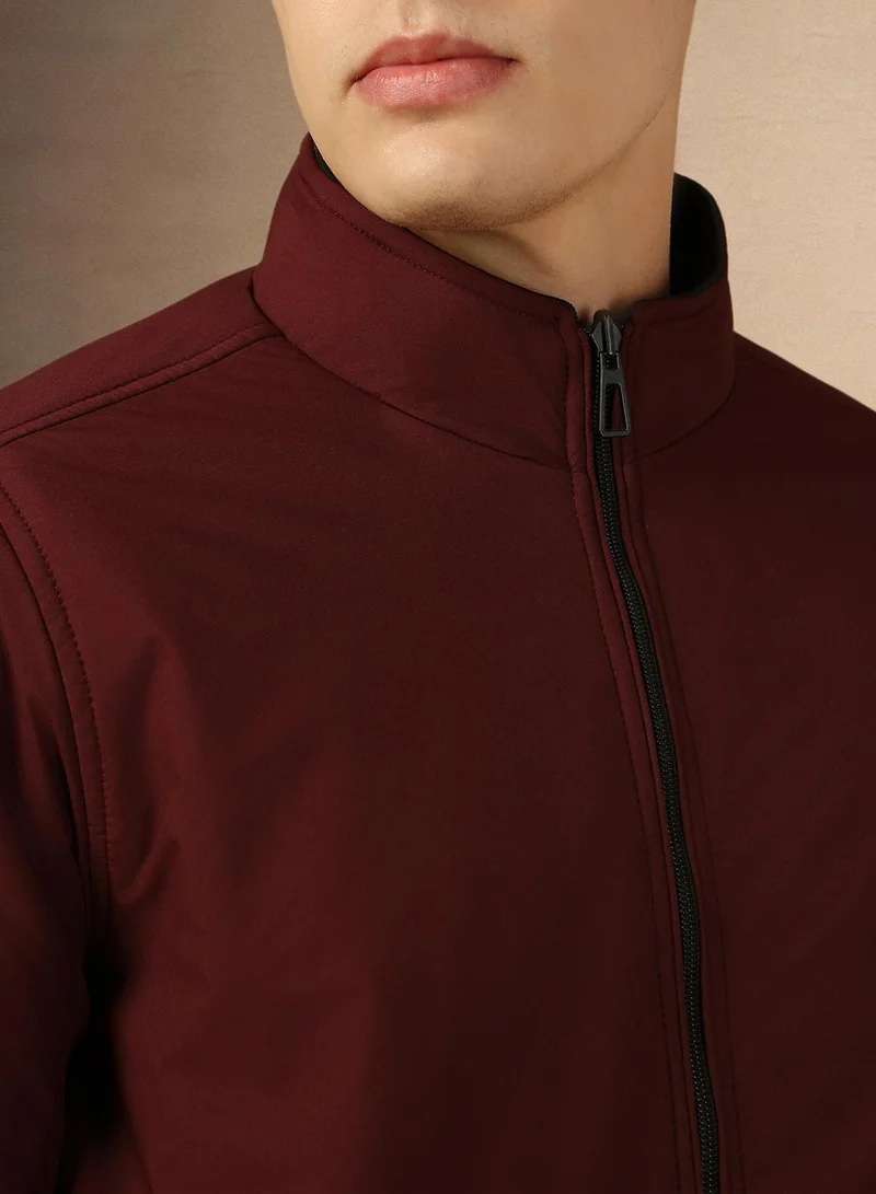 Dennis Lingo Men's Wine 100% Polyester Solid Regular Fit Jacket