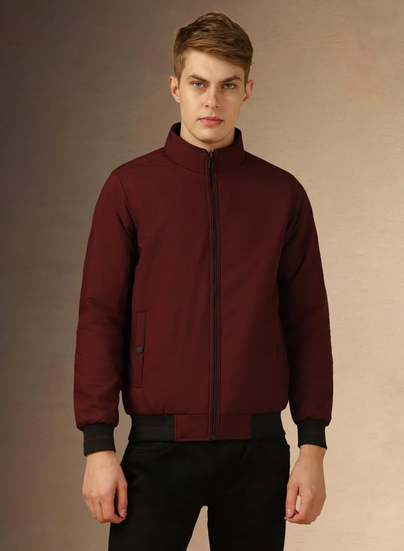Dennis Lingo Men's Wine 100% Polyester Solid Regular Fit Jacket