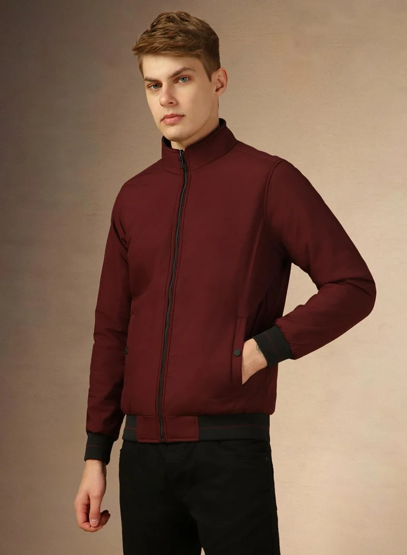 دينيس لينغو Men's Wine 100% Polyester Solid Regular Fit Jacket