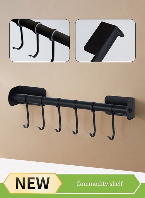 Stainless Steel Kitchen Hanging Utensil Rack Kitchen Rail Hanging Utensil Holder Wall Mounted Pot Pan Racks with 6 Movable and Detachable Sliding Hooks for Hanging Pots, Pans, Lids,kitchenware