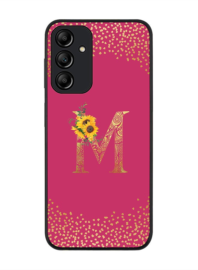Stylizedd Rugged Black edge case for Samsung Galaxy A15 / A15 5G Cover Custom Monogram Initial Letter Mandala Floral Pattern Alphabet- M (Pink Rose) - Image 1