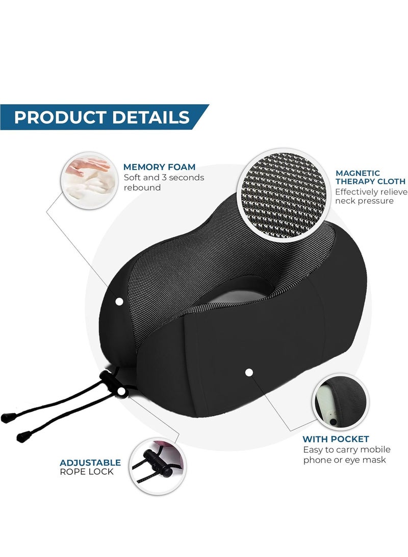 Travel Neck Pillow with Eye Cover and Earplugs Pure Memory Foam Head Support Pillow for Airplane Car and Home Neck and Shoulder Pain Relief Soft Pillow for traveling and Sleeping Black  - Image 4