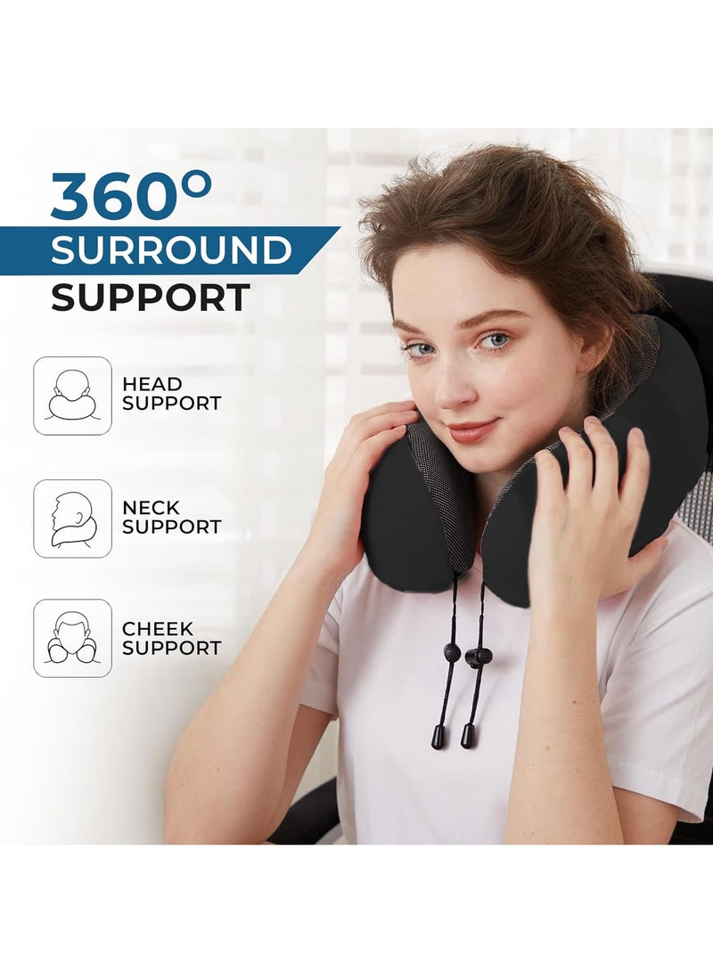 Travel Neck Pillow with Eye Cover and Earplugs Pure Memory Foam Head Support Pillow for Airplane Car and Home Neck and Shoulder Pain Relief Soft Pillow for traveling and Sleeping Black  - Image 2