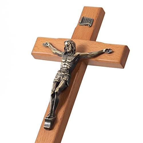 ARCHOBAN 10" Crucifix Wall Cross – Catholic Wooden Jesus Christ Cross for Wall or Prayer Room, Solid Wood Home Decor - Image 1