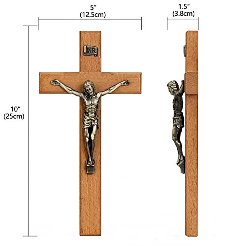 ARCHOBAN 10" Crucifix Wall Cross – Catholic Wooden Jesus Christ Cross for Wall or Prayer Room, Solid Wood Home Decor - Image 2
