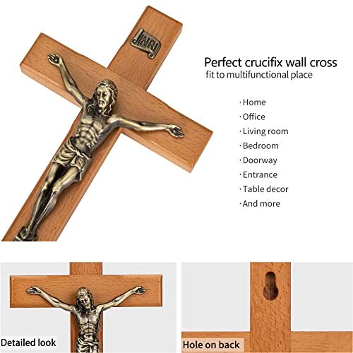 ARCHOBAN 10" Crucifix Wall Cross – Catholic Wooden Jesus Christ Cross for Wall or Prayer Room, Solid Wood Home Decor - Image 3