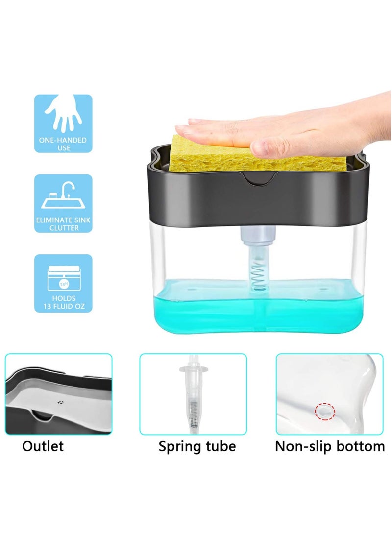 Generic 2-in-1 Kitchen Soap Dispenser with Sponge Holder, Premium Countertop Pump for Easy Refills, Durable Dark Gray Design  - Image 2