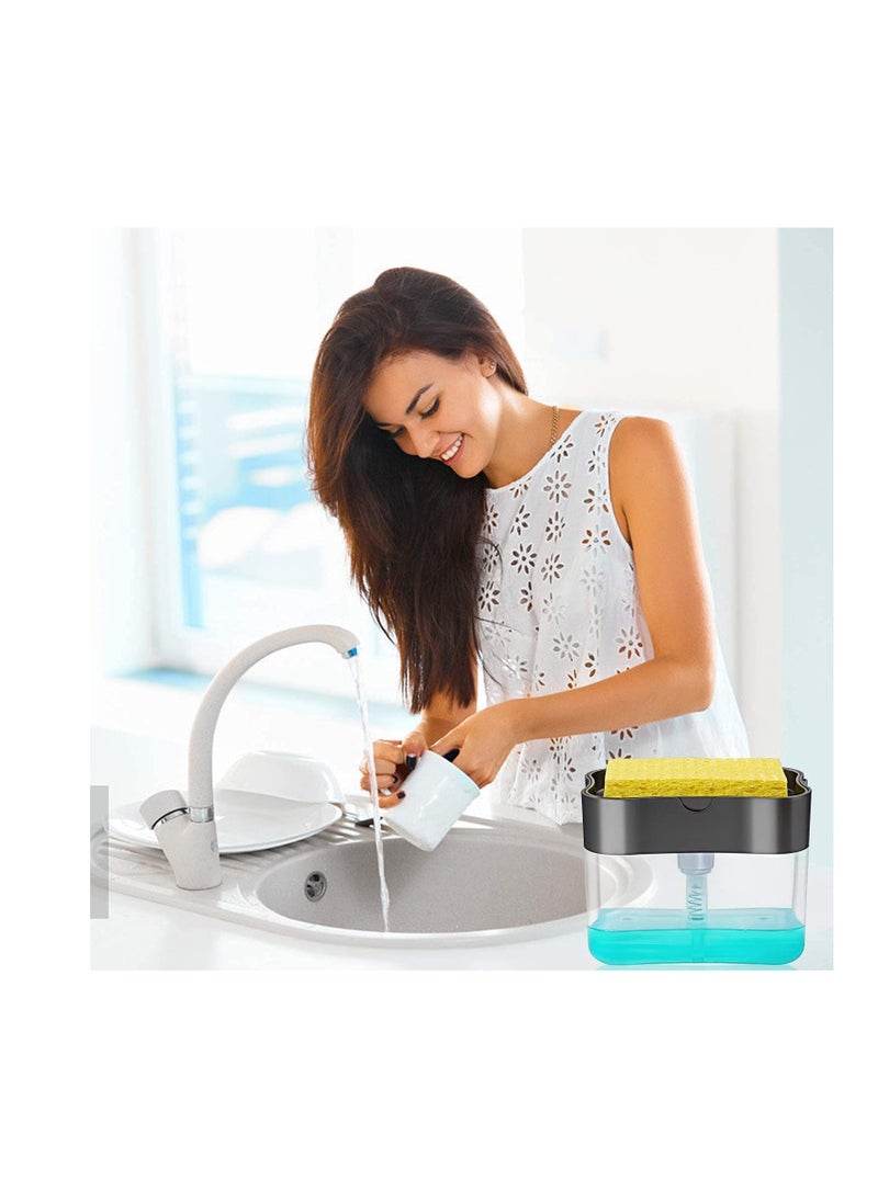 Generic 2-in-1 Kitchen Soap Dispenser with Sponge Holder, Premium Countertop Pump for Easy Refills, Durable Dark Gray Design  - Image 3