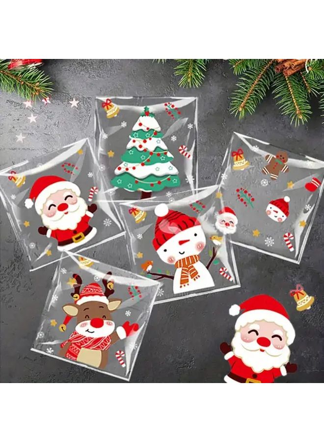 100 قطعة من أكياس الهدايا البلاستيكية الشفافة ذاتية اللصق لعيد الميلاد مع 5 تصاميم احتفالية - Image 2