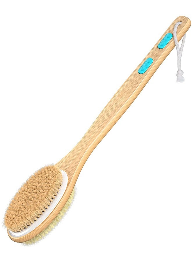 فرشاة للجسم بشعيرات ناعمة وصلبة، فرشاة جافة، تنظيف جاف للجسم، فرشاة استحمام جافة ذات مقبض طويل وجانبين، فرشاة استحمام بمقبض طويل وجانبين لتنظيف الظهر وتقشير الجسم للتنظيف الجاف أو الرطب - Image 1