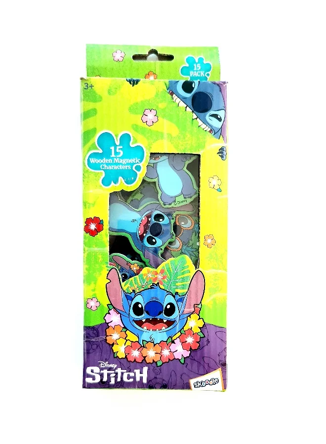 ديزني Stitch Wooden Magnetic Characters | Decorative Fridge Magnet | Pack of 15 |Home, Kitchen, Office Use | Multicolor | Age 3+