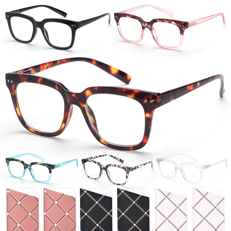 Chofilord 6 Pack Fashion Reading Glasses For Women Men Blue Light Blocking Oversized Square Readers With Spring Hinge (6 Pack Colorful D  1.25  X) - Image 1