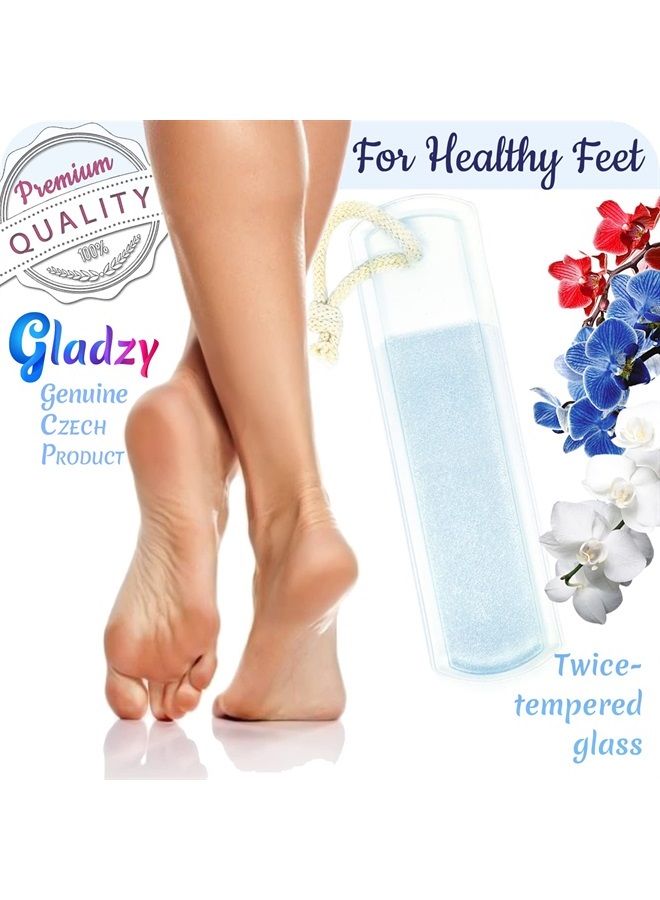 Genuine Czech Glass Foot File - Two-Sided Different Grit Surface, Gentle Callus Remover, Pedicure & Spa Rough Skin Scrubber, Professional Toenail And Heels Care, EU Quality, Large Size (Yellow Orange)