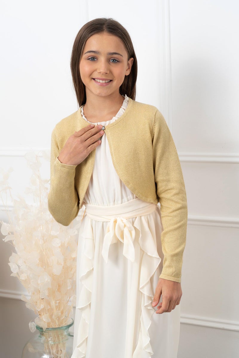 BOLEROSE Girls Long Sleeve Sparkle Cardigan Childrens Kids Bolero Shrug (Gold, 3-4 YRS) - Image 5