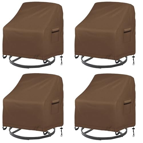 Oslimea Outdoor Swivel Chair Covers Waterproof 4 Pack Patio Chair Covers for Outdoor Furniture Heavy Duty Lawn Furniture Covers for Winter Khaki 30 W x 34 D x 385 H - Image 1