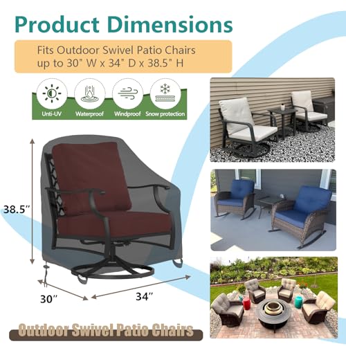 Oslimea Outdoor Swivel Chair Covers Waterproof 4 Pack Patio Chair Covers for Outdoor Furniture Heavy Duty Lawn Furniture Covers for Winter Khaki 30 W x 34 D x 385 H - Image 3