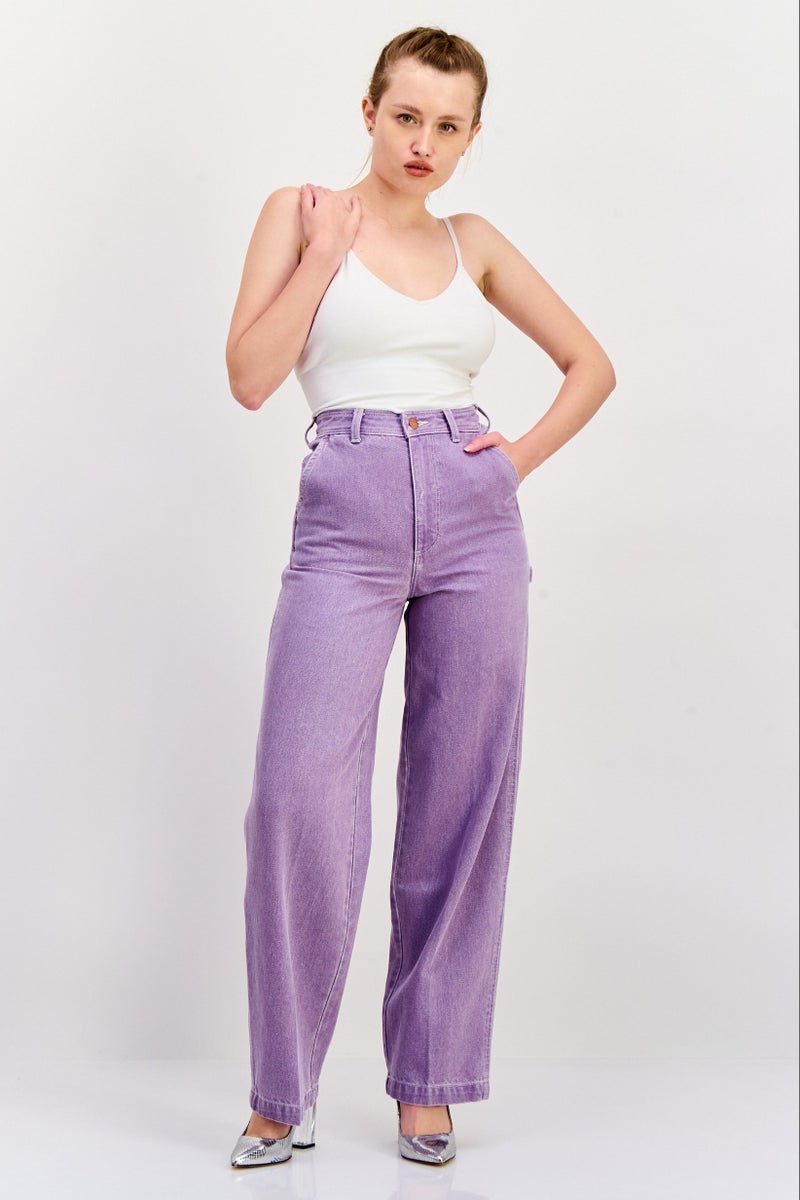 Women Regular  Fit High Rise Straight Leg Jeans, Purple