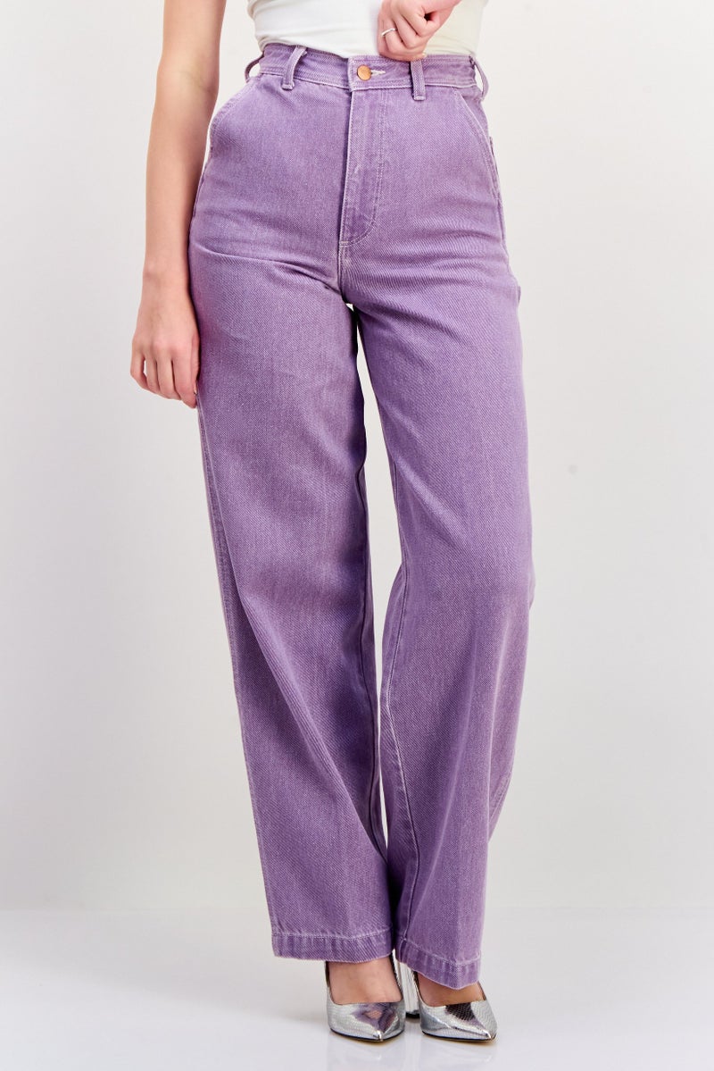 Women Regular  Fit High Rise Straight Leg Jeans, Purple
